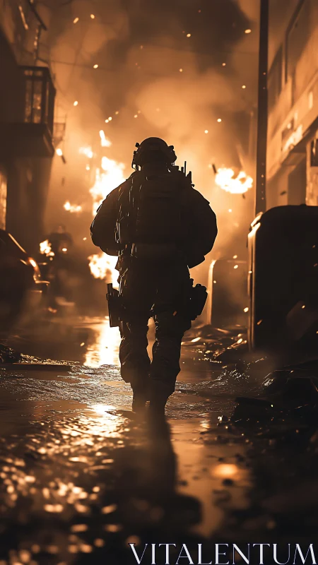 Tactical Operator Advancing Through Firefight Urban Warzone