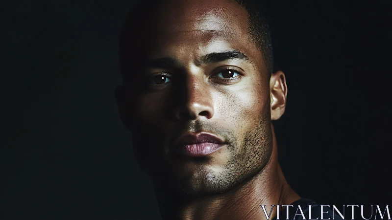 Low key headshot of athletic male subject in dramatic sidelight