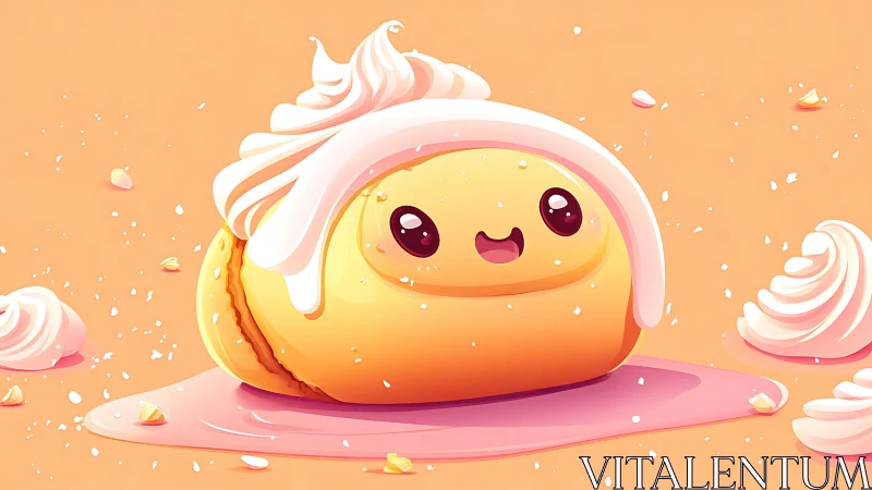 Cheerful Pastry Character with Whipped Cream Topping.