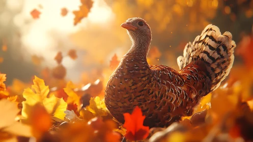 Autumn's Regal Game Bird in Gilded Floral Splendor.