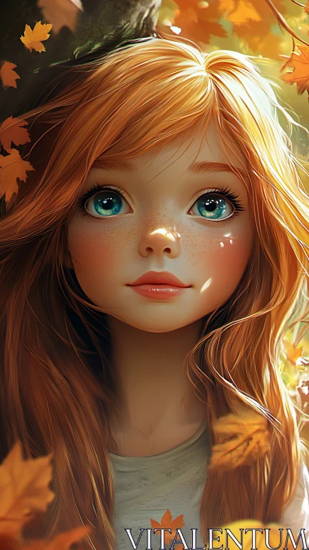 Autumn-eyed daydreamer under a crown of tumbling leaves.