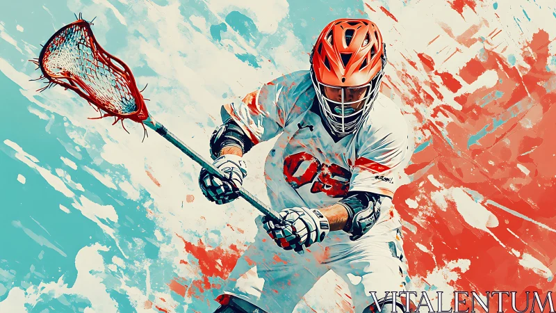 Lacrosse storm slicer charging through teal and ember paint.