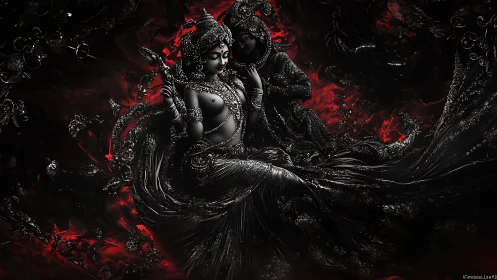 Midnight divine embrace in swirling crimson shadows.