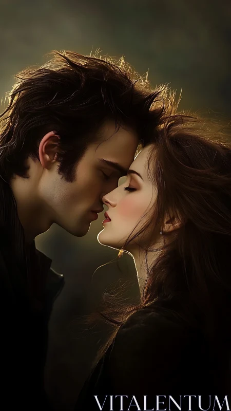 Romantic Profile Kiss: Warm Golden Backlighting with Silhouetted Intimacy