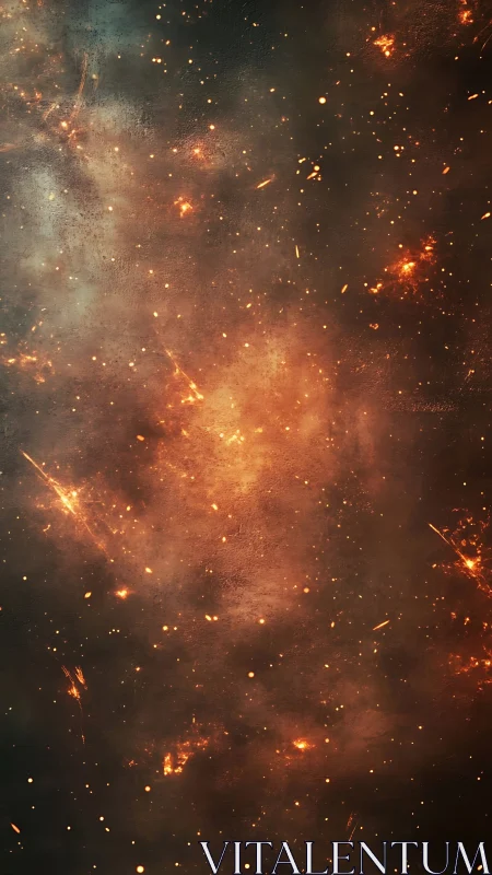 Stellar nebula cloud burns with scattered ember sparks.