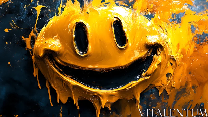 Melted yellow smiley face in expressive paint texture.