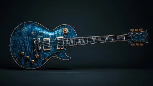 Midnight blue electric guitar with molten gold accents sings.