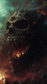 Skull-shaped inferno rises roaring from a storm of embers