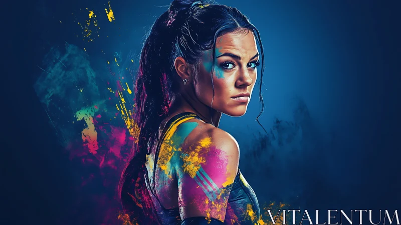 Confident young woman wrapped in bold splashes of color.