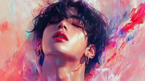 Radiant portrait bathed in soft neon dreamlight hues.