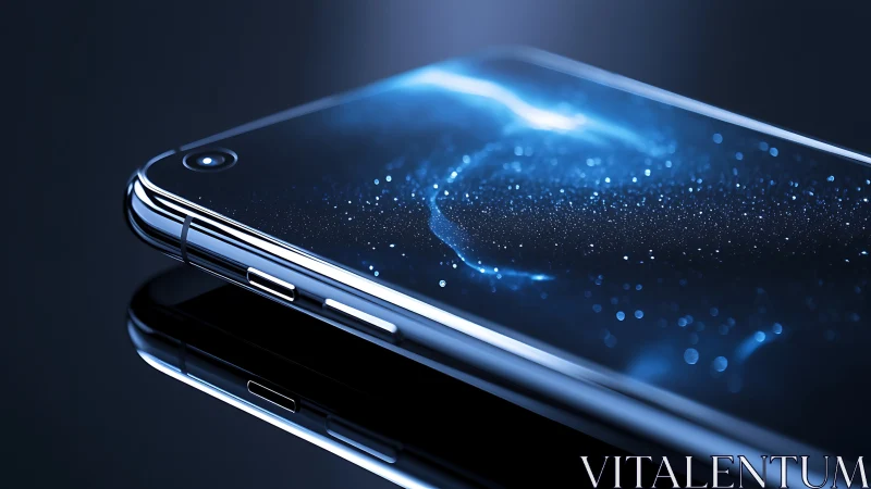 Sleek smartphone glows with a shimmering galaxy display