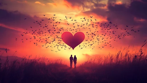 Two Hearts Connected Under a Romantic Sunset Sky.