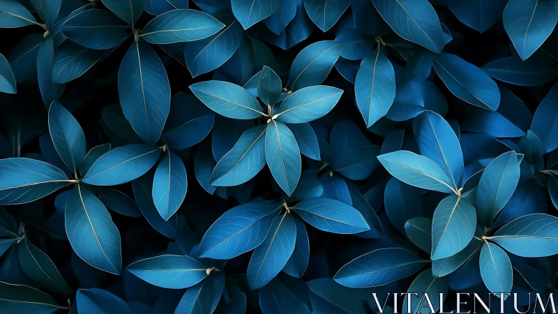 Midnight blue leaves in a calm, quietly glowing pattern.