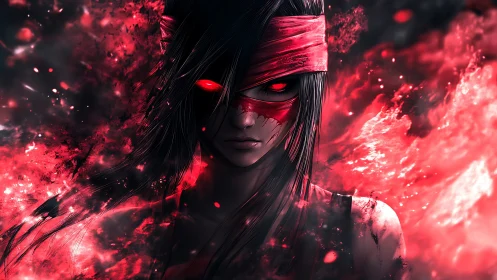 Anime warrior portrait with red spectral energy effects.