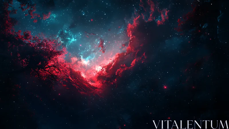 Nebula heart ignites a cosmic forest under silent starlight