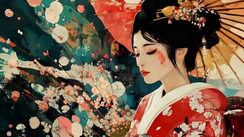 Quiet bloom of a kimono dream in painted spring light.