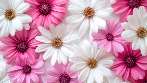 Pink and White Daisies with Golden Centers. Floral Arrangement.