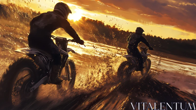 Sunset mud-flare racers carve liquid fire across the shore