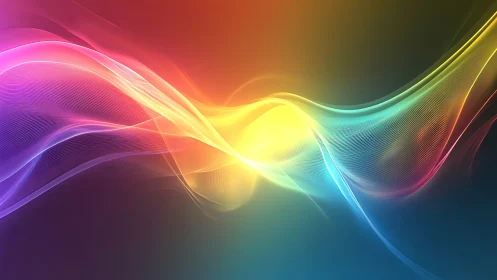 Prismatic soundwaves curl across a twilight digital horizon