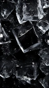 Sharp ice cubes stack tightly against a dark background