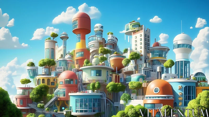 Futuristic Cityscape: Stacked Tower Metropolis with Pastel Architecture.