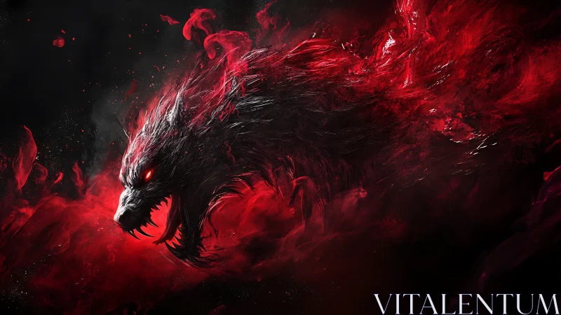 Ferocious red spirit wolf emerging in dynamic smoke forms.