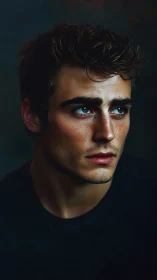 Storm-lit gaze of a brooding young man in rich chiaroscuro.