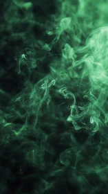 Green translucent smoke curls float over dark background