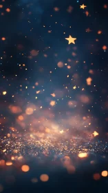 Star-shaped bokeh particles float over glittering surface