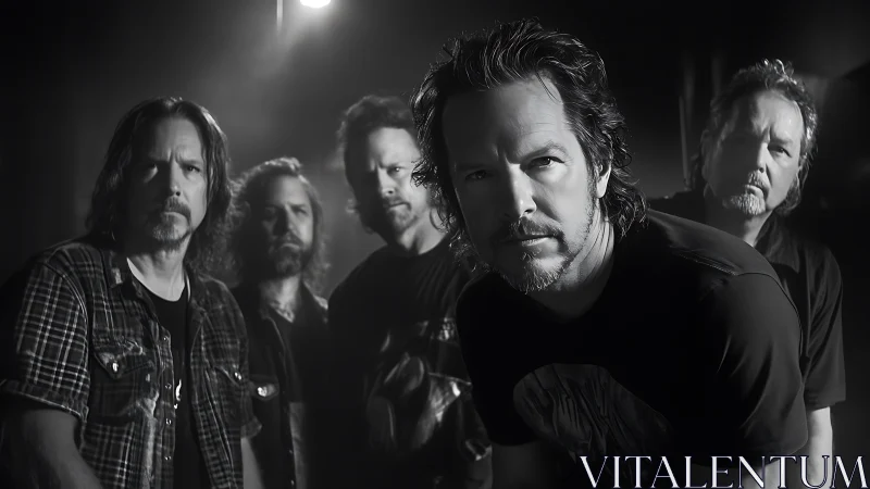 Monochrome rock ensemble under controlled studio keylight.