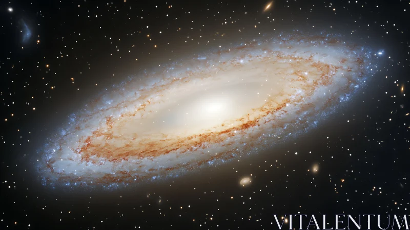 Spiral galaxy glows in dense star field with tilted bright disk