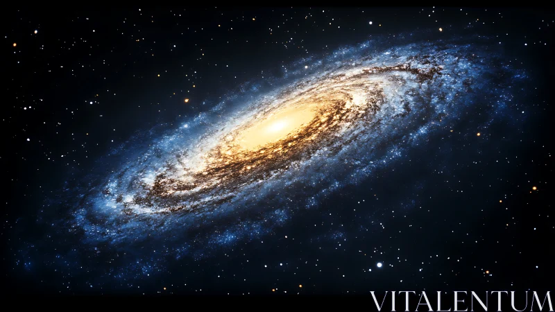 Spiral galaxy with bright core and extended star field.