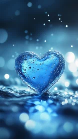 Crystalline blue heart suspended in liquid droplets