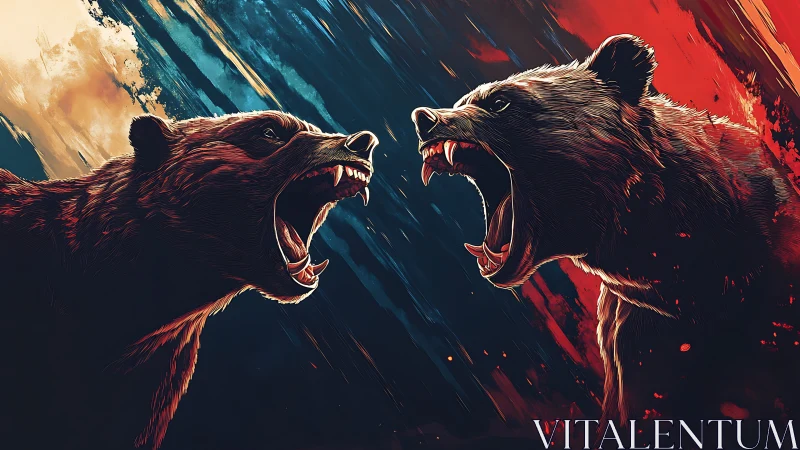 Symmetric twin bears in chromatic opposition, digitally rendered.