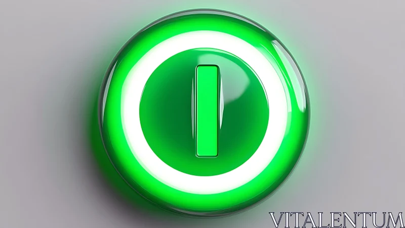 Glowing green power button icon shows illuminated on state