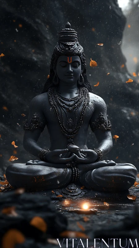 Stone stillness and ember-lit Shiva in mountain hush.