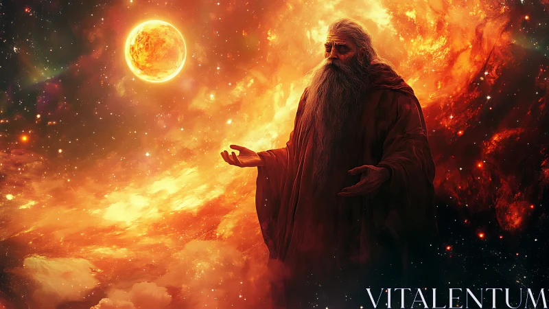 Cosmic elder before burning star in nebular inferno field