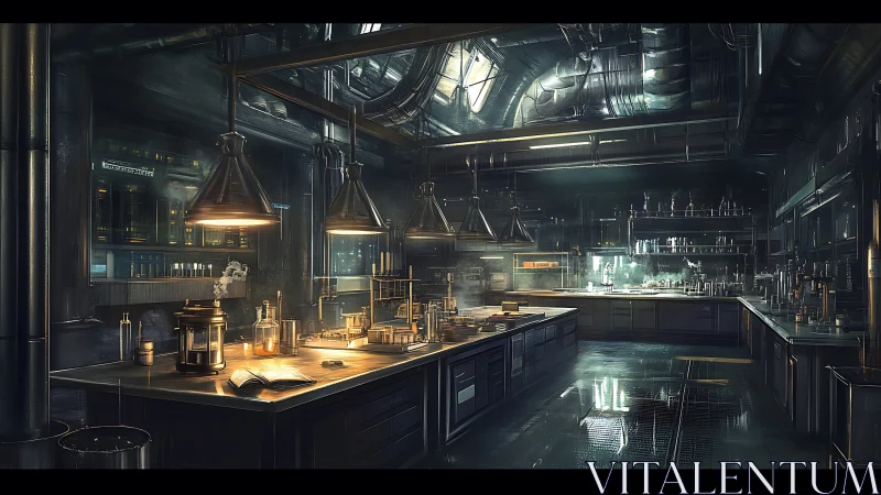 Midnight machinery hums softly through the alchemist lab