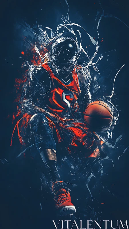Dynamic neon-lit basketball figure rendered in kinetic strokes