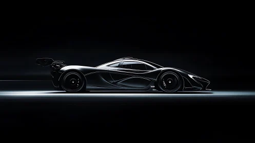 Side-profile hypercar rendered in ultra-low key digital lighting