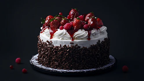 Chocolate Layer Cake with Whipped Cream and Fresh Raspberries