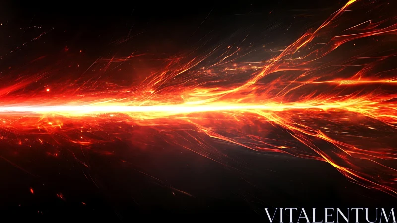 Fiery Energy Burst Across Black Background, Digital Art Style.