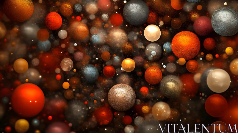 Multicolored spherical particles in dense floating arrangement.