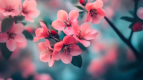 Pink Blossoms on Teal Background.