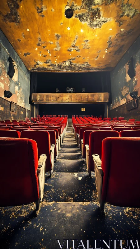 Faded cinema throne room under a peeling golden sky.