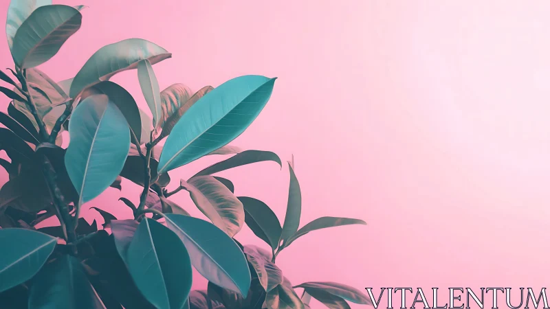 Rubber Plant Leaves with Minimalist Pastel Pink Background.