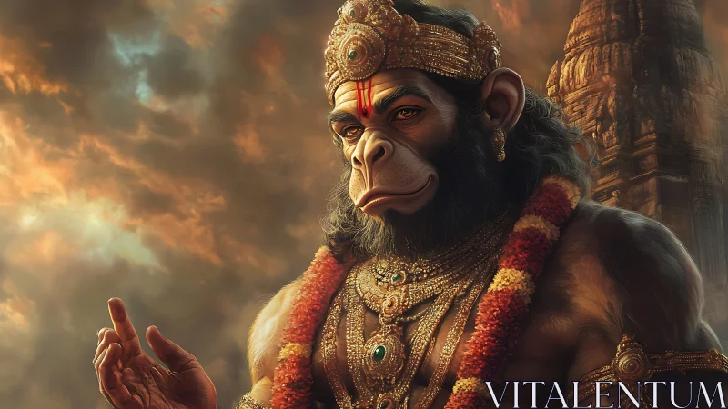Graceful divine monkey warrior bathed in sunset light.