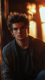 Sunlit loner framed in molten golden hour glow.