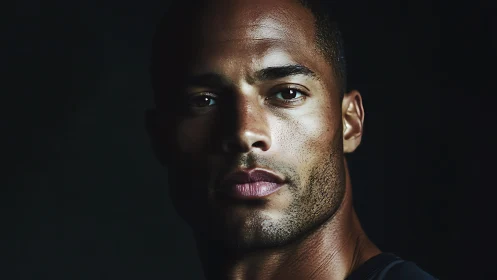 Low key headshot of athletic male subject in dramatic sidelight