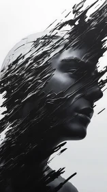 Liquid shadows peel from a silent chrome face in mid-dissolve